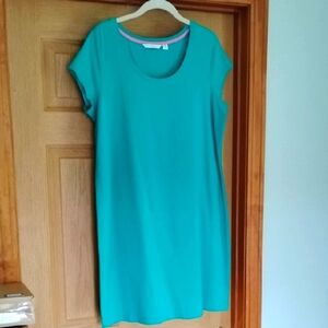 ISAAC MIZRAHI U NECKLINE SHORT SLEEVE GREEN COTTON DRESS EUC